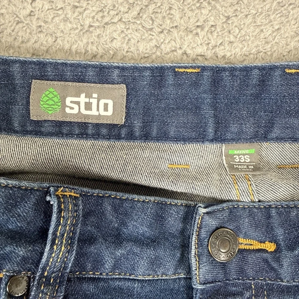Stio Jeans Men 33 S (fit 34x30) Blue Rivet Straight Fit Dark Wash Organic Cotton
